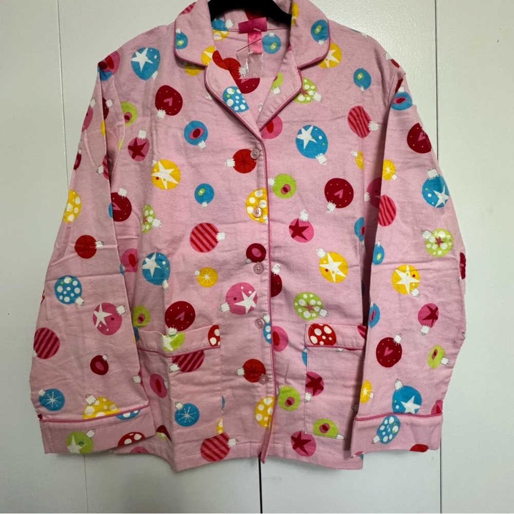 La SENZA Pink Pajama Top with Colorful Patterns Christmas Medium